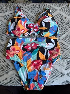 Girls' Floral High-Waist two-Piece Swimsuit - Multicolor